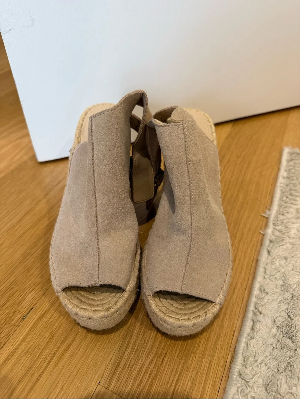 Kenneth Cole Taupe Suede Open-Toe Espadrille Wedge Sandals